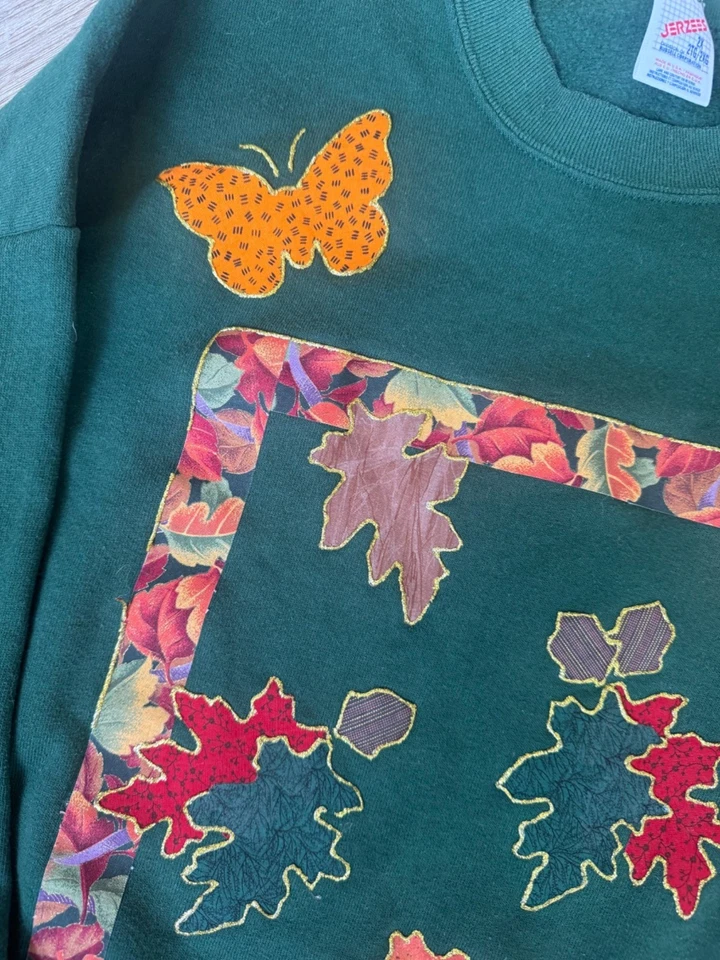 Sudadera Vintage Años 90 Hojas Bordadas Talla 2X Otoño Acción de Gracias Vaporwave Años 80 Foto 3 de 4
