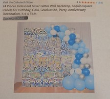 24 SILVER Square Sequin Shimmer Wall Photo Backdrop Panels Party Decorations