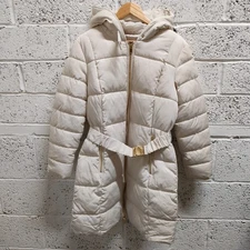 Sosander Cream Longline Quilted Puffer Hooded Jacket Coat Size 14