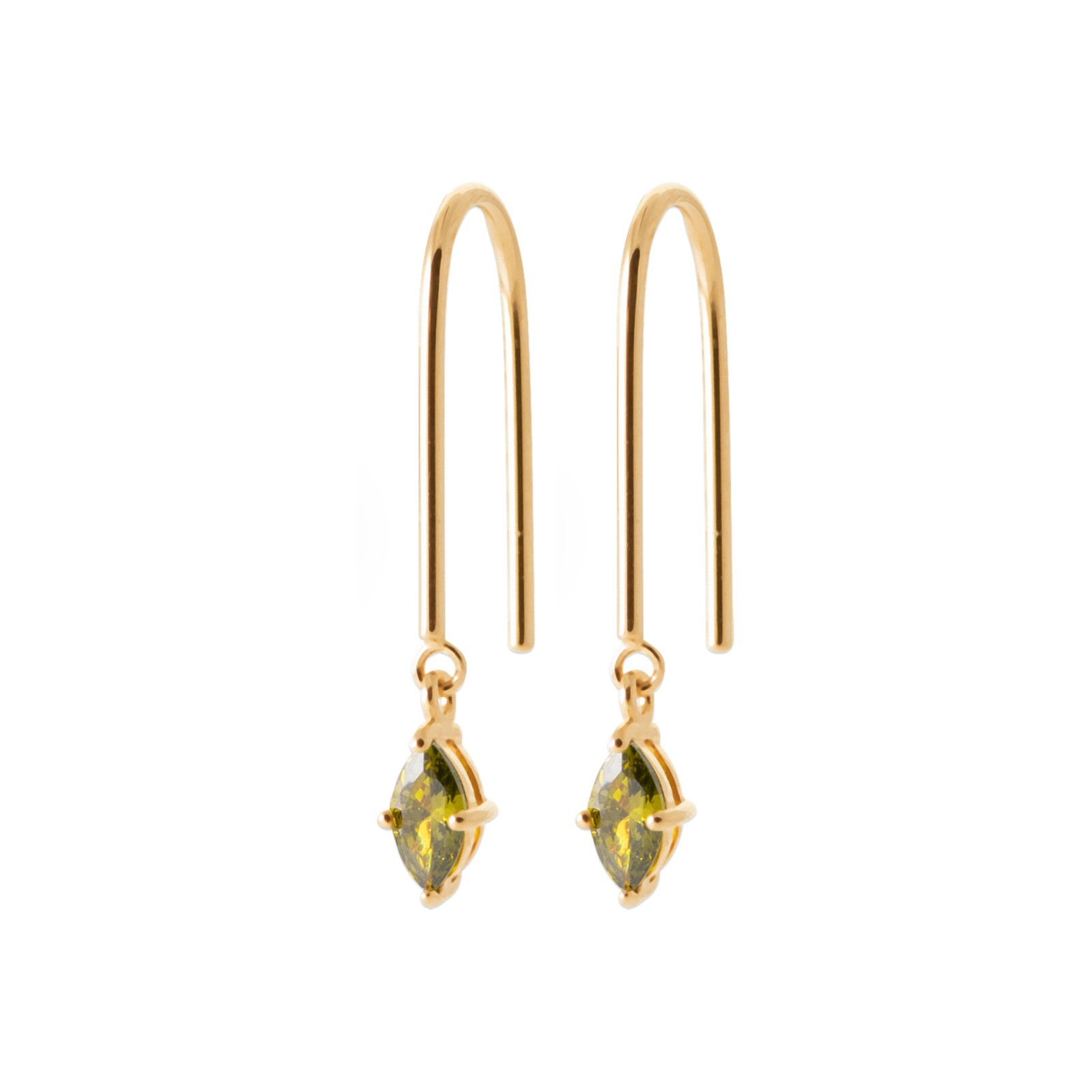 Boucles d'oreilles pendantes losange zirconium vert plaqué or 18 carats pour femme élégante