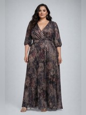 Jessica Howard 20W Metallic Floral Maxi Dress Plus Size V Neck Evening Party Gow