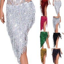 Sequins Fringe Belly Dance Hip Scarf Long Sequins Tassels Belly Dance Scarf Wrap