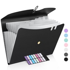 7 Pocket Expanding File Folder Accordion Letter Size Document Organizer Black