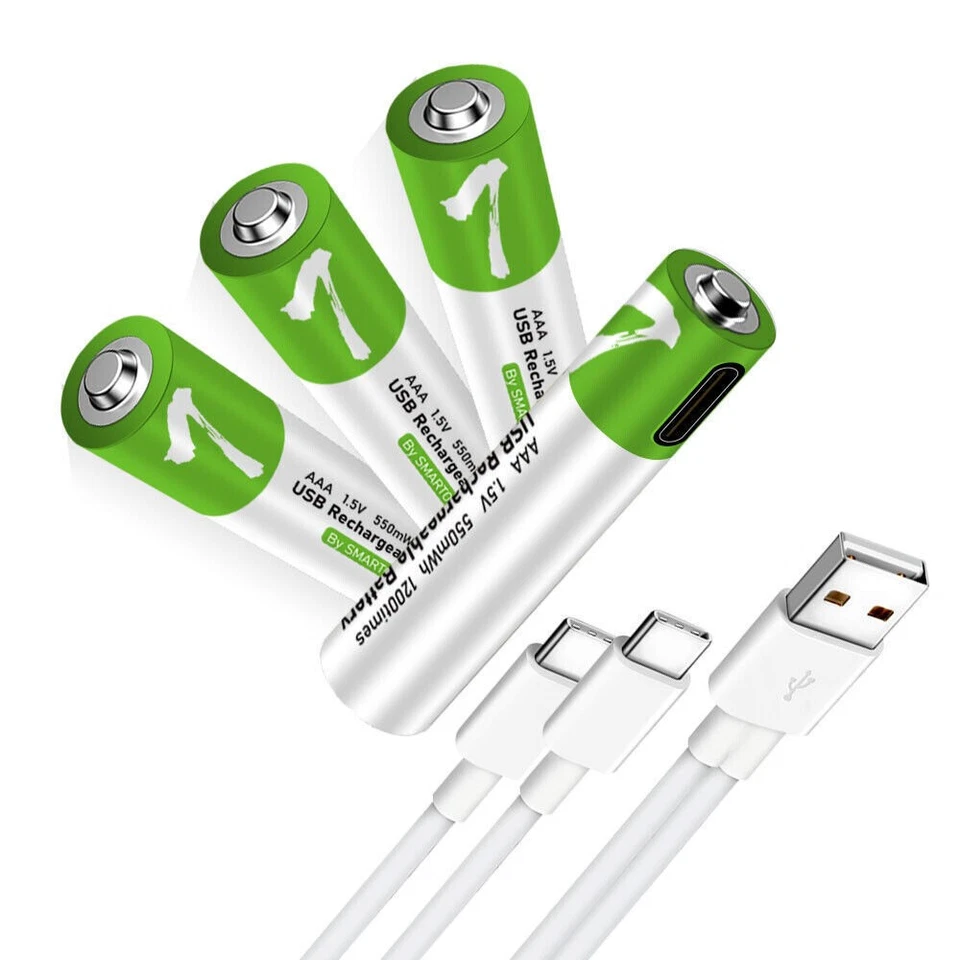 AAA Lithium Recharge Battery 1.5V Fast Charger Type C Cable Lot 750mWh 4PK - Image 4 of 4