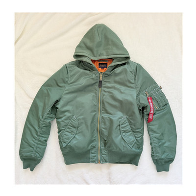 Alpha Industries MA-1 Natus Hooded Bomber  Military Jacket - Green Orange Large