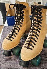 Vintage Riedell Model M130 Tan Suede Roller Skates - Size 8 - Hi-Top, In Box