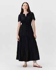 Quince Women 100% European Linen Tiered Maxi Dress Black S