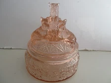PINK GLASS MY PETS SCOTTIES POWDER JAR, TRINKET BOX SCOTTY DOGS