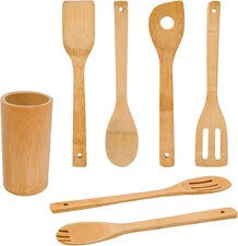 Bamboo Wooden Spoons & Spatulas Set - 6 Pieces Kitchen 3.15x 3.15 x 12, Wood 