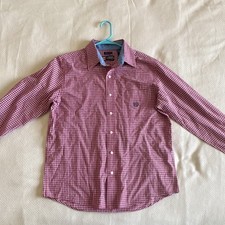 Chaps Easy Care Classic Fit M 32/33 Red/White Gingham Long Sleeve Dress Shirt