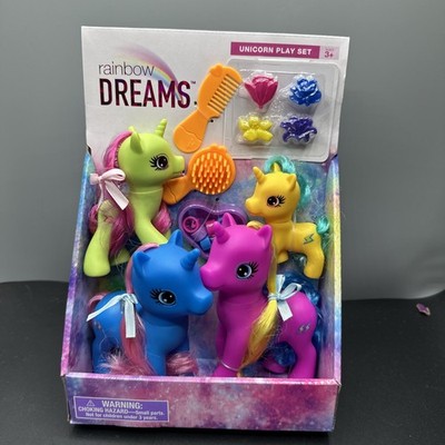 Rainbow Dreams Unicorn Play Set w/ 4 Unicorns, Brush,  Comb & Hair Accessories
