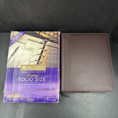 Day-Timer  Leather Planner Padfolio Open Style Organizer Burgundy Zipper Folio