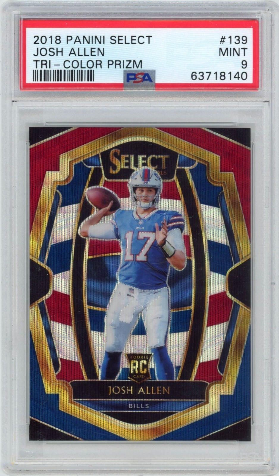 Panini Select 2018 Josh Allen Tri-Color Prizm RC /199 Rookie PSA 9 Bills