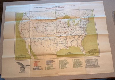 1918 National Highways Association Map Proposed U.S. Highway System 50,000 Miles