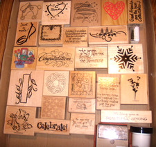27 MED LOT STAMP WOOD RUBBER STAMP MIXED THEMES USED/NEW SEE PICTURES FREE SHIP