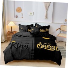 Couple Bedding Set - Size, Crown Queen and King Full Dark Grey and Black