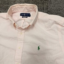 Ralph Lauren Shirt Mens XL Pink Classic Fit Seersucker Striped SS