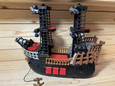 Fisher Price Pirate Ship 2006 Black With Blue & White Striped Sails 1204
