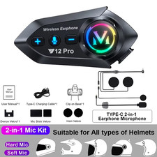 1/2X Music Interphone Bluetooth 5.3 Motorcycle Helmet Intercom Headset Waterproo