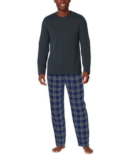 Cuddl Duds 2-Pc. Solid French Terry Sweatshirt & Plaid Pajama Pants Set, Medium