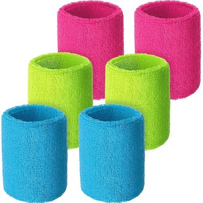 Willbond 6 Pcs Wrist Sweatbands Sports Neon pink, neon green, sky blue