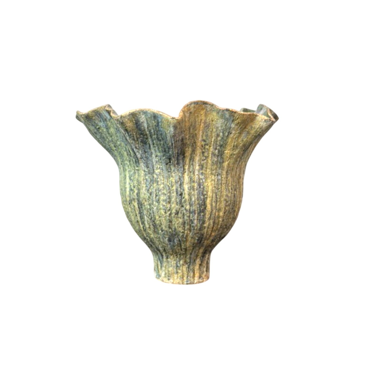 Signed Vintage Handmade Ikebana Handkerchief Pottery Vase Green Sculptural image 3