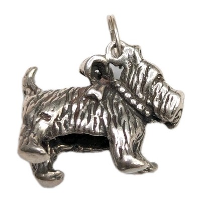 Sterling 925 realistischer 3D Scottish Terrier Scottie Hund Anhänger Charm signiert CL
