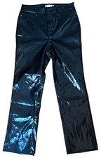 Good American Women's Black Faux Leather Straight Leg Pants Mid Rise Pockets S 6