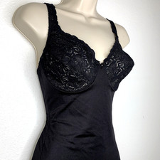 Flexees ILGWU Shapewear SLIP w BODYSUIT 38B Black Lace Underwire PIN UP Coquette