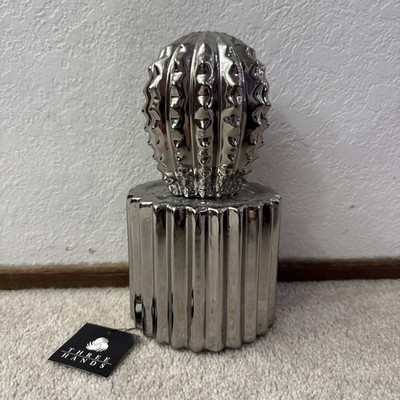 THREE HANDS CORP Ceramic Cactus In Planter SILVER NEW WITH TAG DISCONTINUED