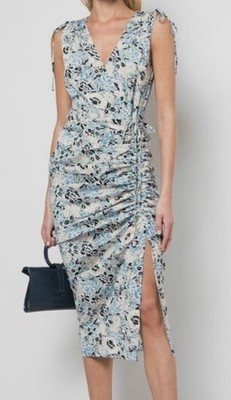 VERONICA BEARD Teagan Blue Multi Floral Shoulder-Tie Dress Size 14