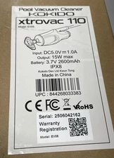 KOKIDO XTROVAC 110 Rechargeable Handheld SWIMMING Pool Vacuum Set Model EV05
