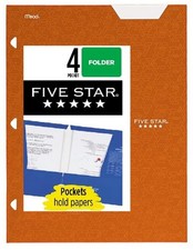 Five Star 4-Pocket 12"x9.5" Paper Folder Geo Design Write-On Tab Sedona Orange