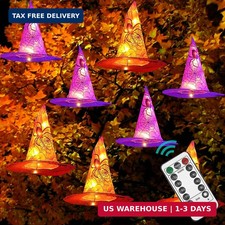 8 Pcs Hanging Witch Hat String Lights, Light Up Waterproof Halloween Decorations