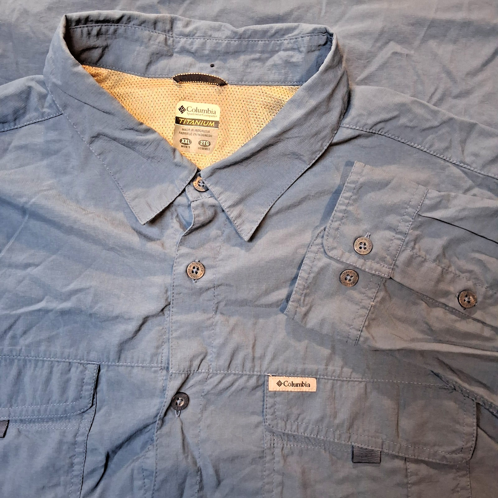columbia titanium omni dry button up shirt mens XXL blue