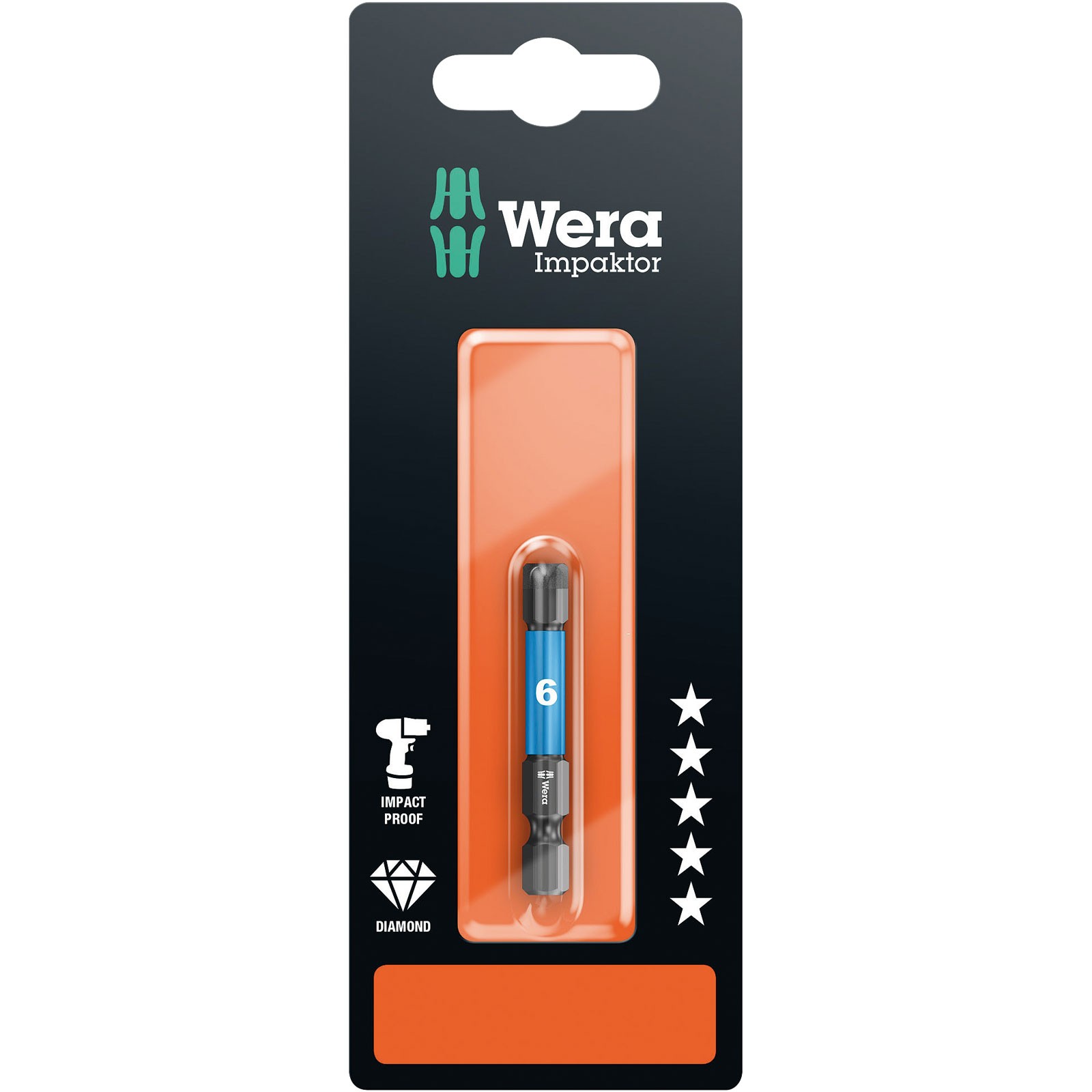 Wera 840/4 Impaktor Diamond Bits for Hex-Plus Socket Screws, SW6