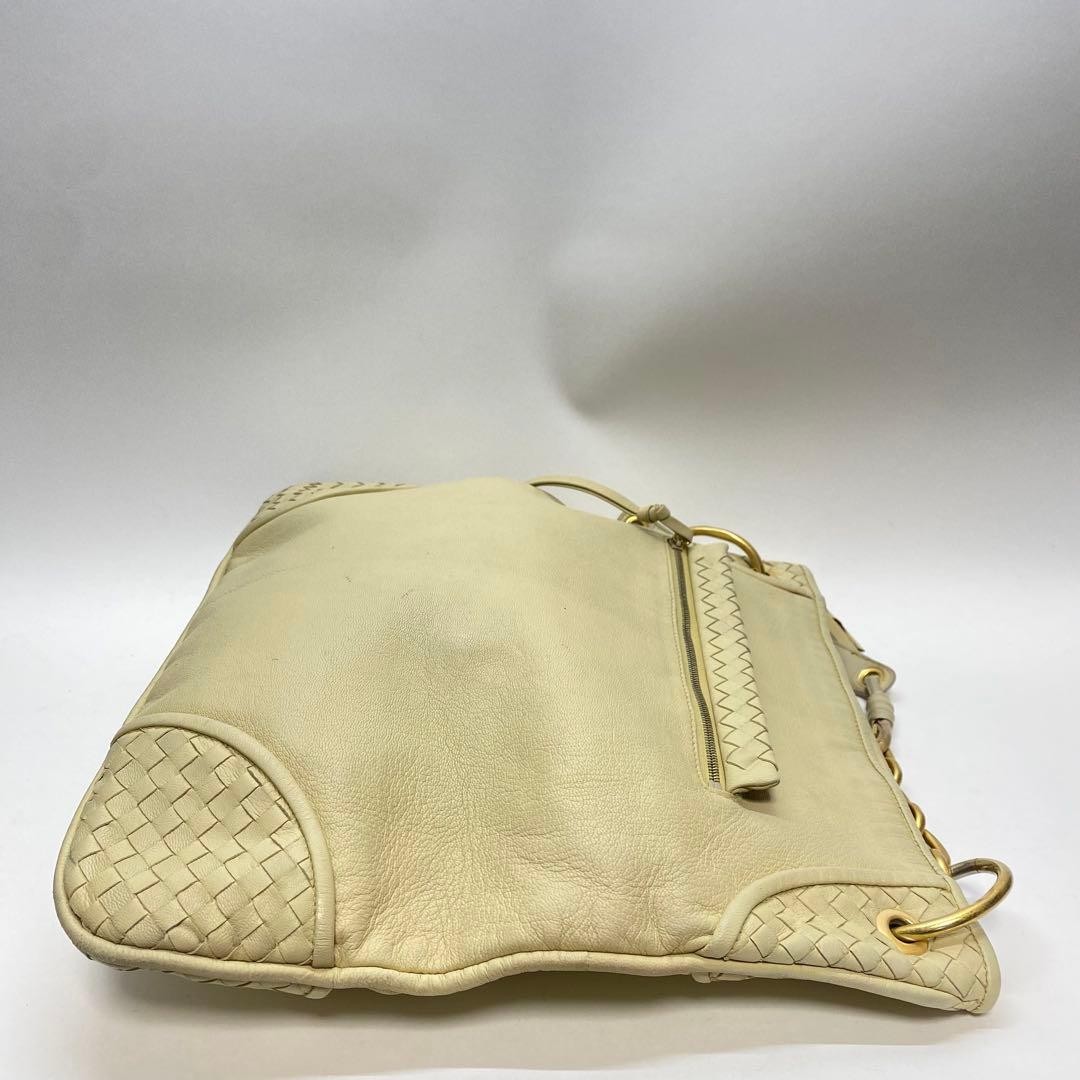 Auth BOTTEGA VENETA Chain Shoulder Bag White Leather Womens Intrecciato thumbnail 10