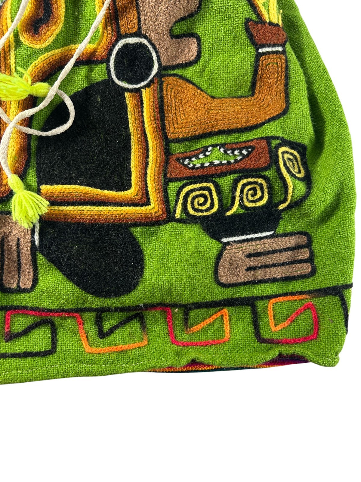 Handmade Peruvian Wool Drawstring Backpack Green … - image 3
