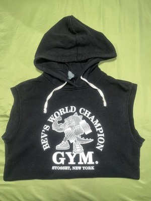 Bev s World Champion Gym Men s large sleeveless black hoodie  Syosset NY