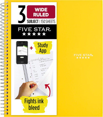 Spiral Notebook + Study App, 3 Subject, Wide Ruled Paper, 8'' x 10-1/2'', 150 Shee
