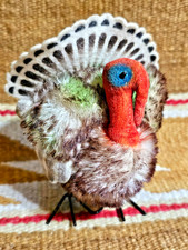 Sweet Old STEIFF WOOLEN TURKEY Thanksgiving Mohair Plush Figurine Metal Legs