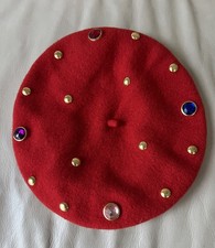 Vintage wool stylish beret decorated with rhinestones