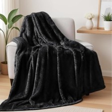 Fuzzy Fleece Throw Blanket Black 50x70 IN Polyester Soft Lightweight Warm