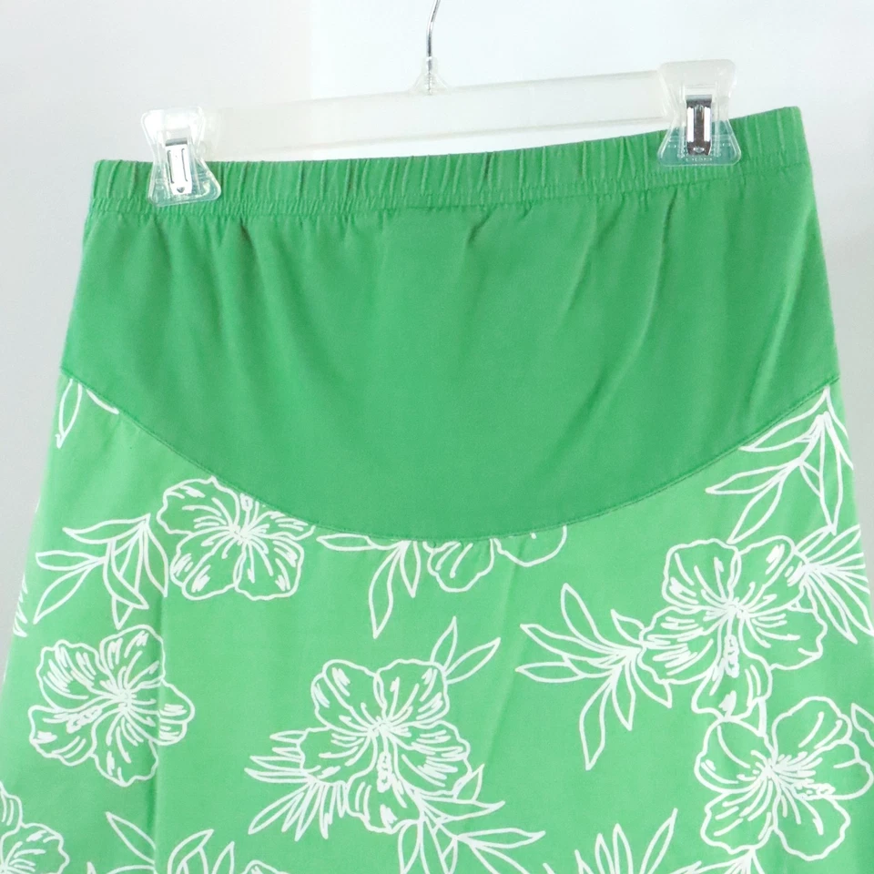 Duo Maternity Women's S Cotton Lightweight Green Floral A-Lint Knee Length Skirt - Image 2 of 4