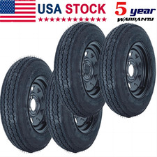 4pcs 5.30-12 530-12 Trailer Tire On Rims 4 Lug Black Wheels Tires 6pr W 12 Ri