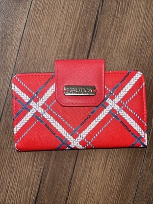 Nautica Close Reach Plaid Rope Vegan Leather Wallet  Red Woman