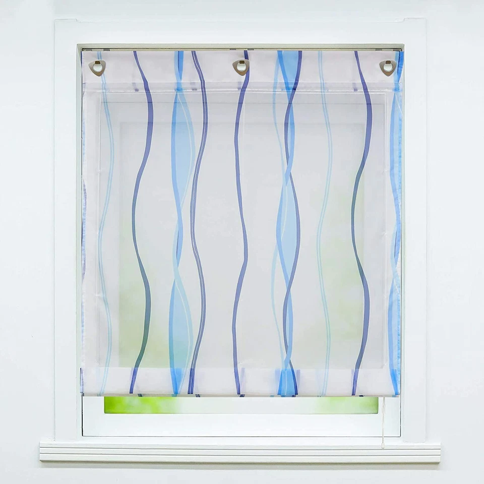 Raffrollo Gardine ohne Bohren Rollos Ösenrollo Raffgardinen Voile Modern Vorhang - Bild 4 von 4