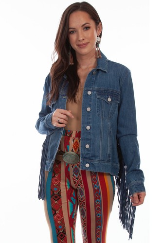 Scully Women's Honey Creek Fringe Denim Western Jacket HC711 - Picture 3 of 4