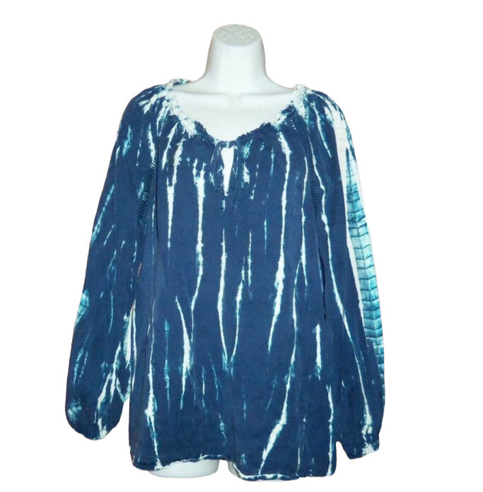 KNOX ROSE Blue Tie Dye Blouse Boho Festival Top Blous… Gem