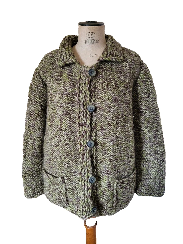 Veste laine au tricot tricotée T.50/52 VINTAGE 70 knitted cardigan size XXL XXXL - Photo 1/4